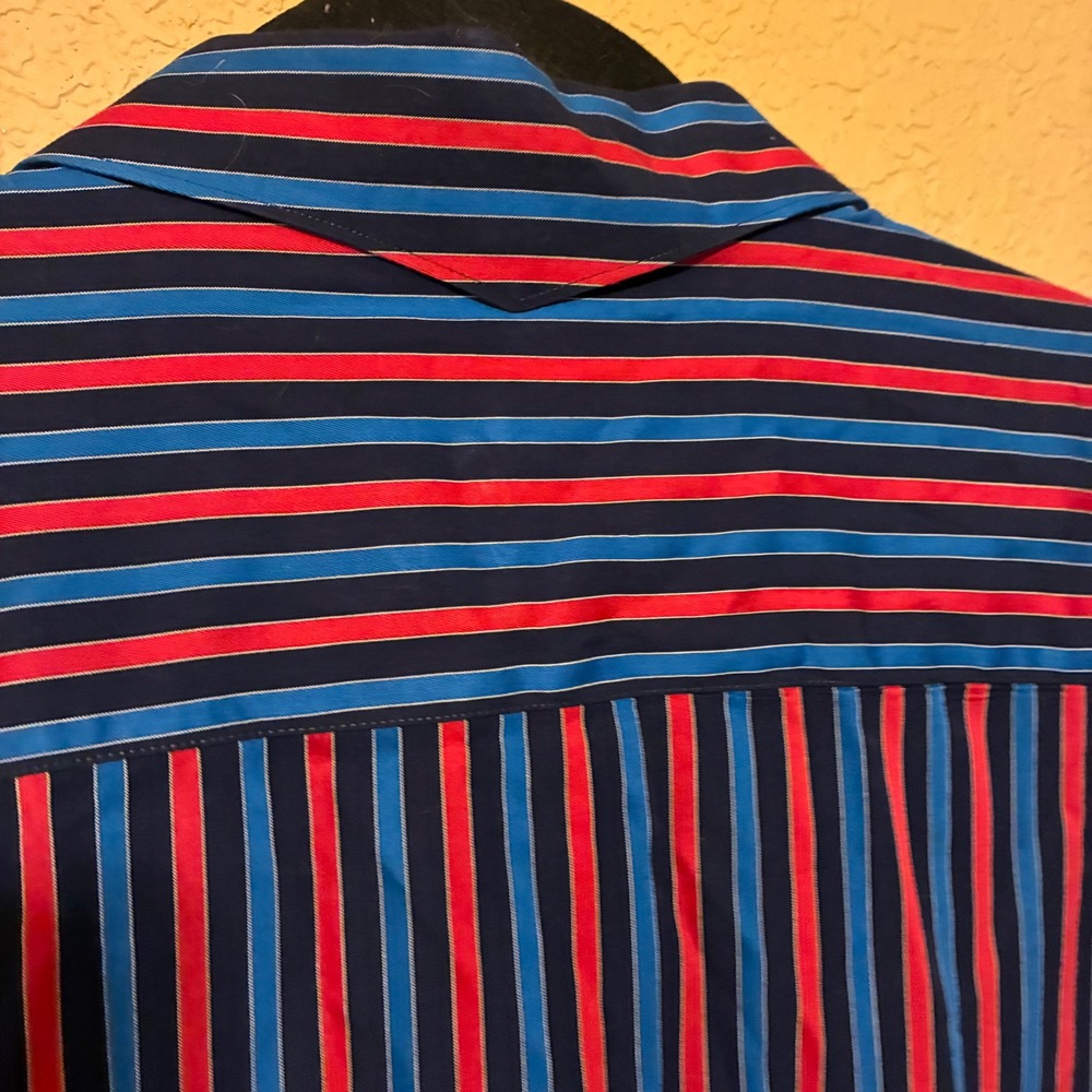 Fleur De Lis Mens 2XL Button Down Shirt Blokecore Club Striped Red Blue LS Party - Picture 6 of 13